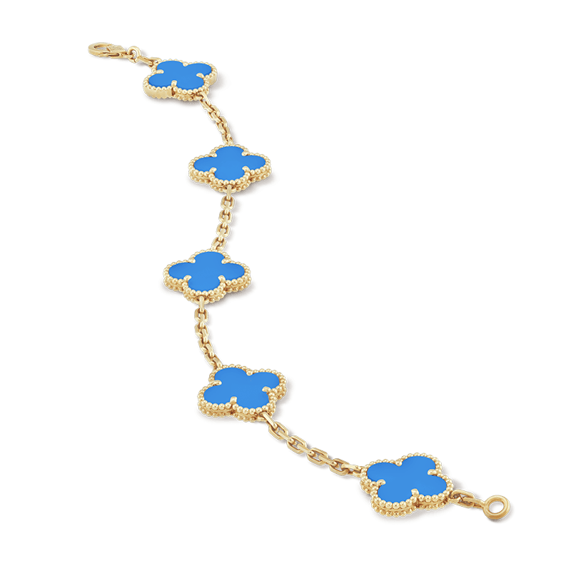 18K Celestial Vintage Alhambra Five Motifs Agate Clover Bracelet
