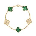 18K Vintage Alhambra Five Motifs Malachite Diamonds Bracelet