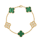 18K Vintage Alhambra Five Motifs Malachite Diamonds Bracelet