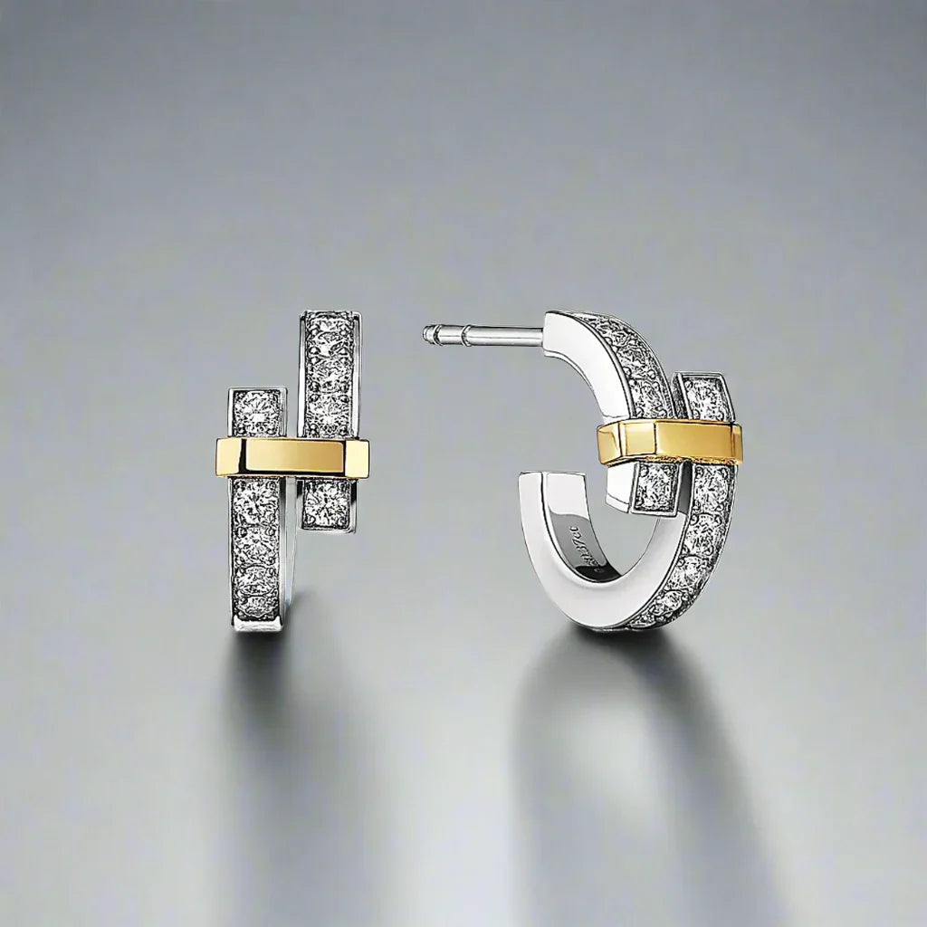 18K Celestial T Edge Hoop Earrings