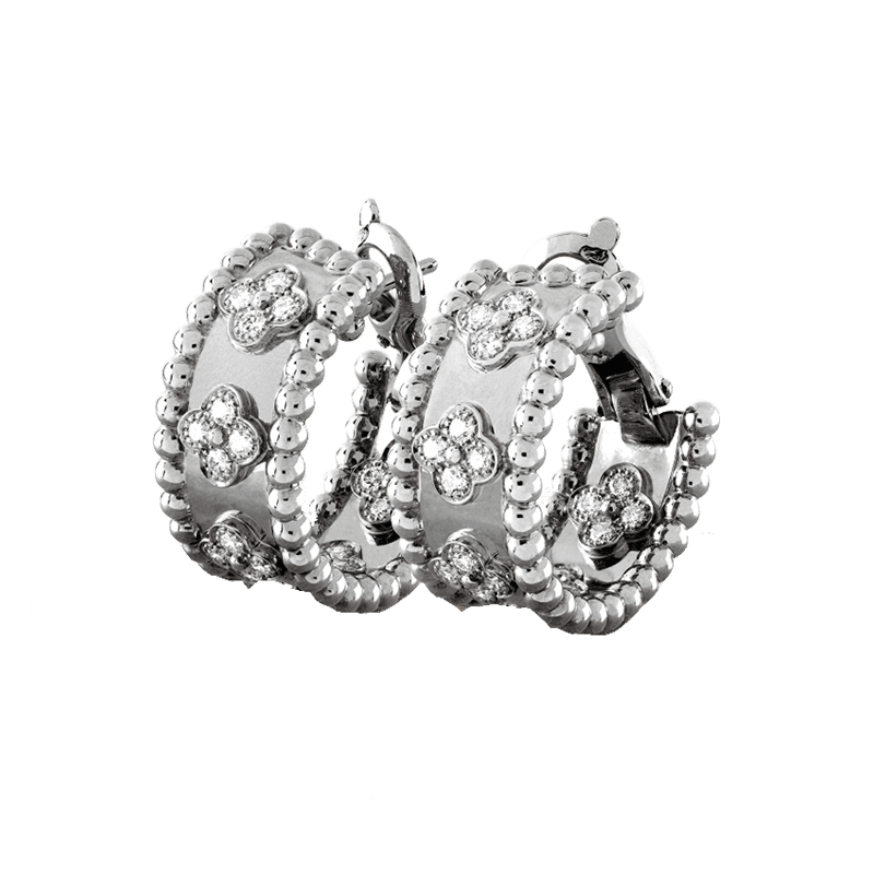 18K Celestial Perl̩e Clovers Hoop Earrings