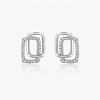 Modern Double Geometric CZ Earrings – 925 Sterling Silver