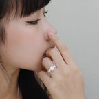 ELVORIA 6mm Moissanite Flower Ring GRA ELVDA07– Platinum Plated 925 Sterling Silver