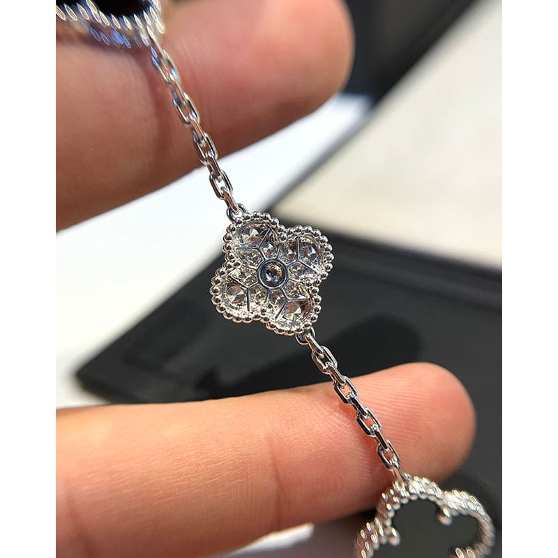 18K Celestial Vintage Alhambra Five Motifs Black Diamonds Clover Bracelet