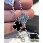 18K Celestial Vintage Alhambra Five Motifs Black Diamonds Clover Bracelet