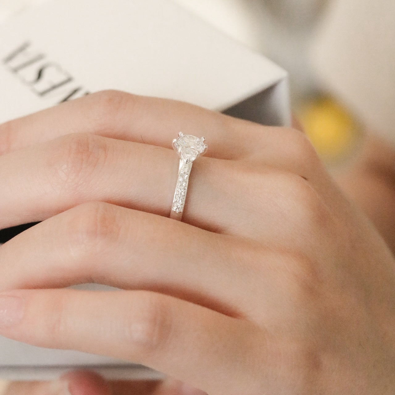 ELVORIA 6mm Moissanite Engagement Ring GRA ELVDA24 – 925 Sterling Silver