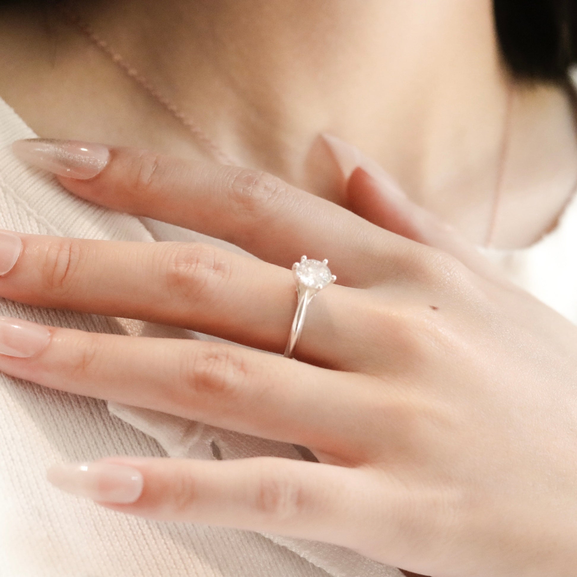 ELVORIA 7mm Moissanite Engagement Ring GRA – Platinum Plated 925 Sterling Silver