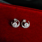 ELVORIA Moon & Star Moissanite Stud Earrings 5mm – Platinum Plated 925 Sterling Silver (GRA Certified)