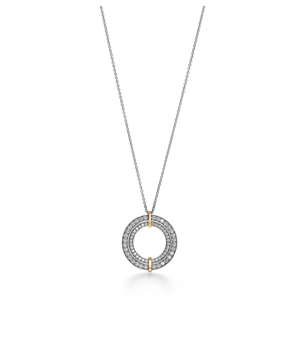 18K Celestial T Edge Circle Diamond Pendant Necklace