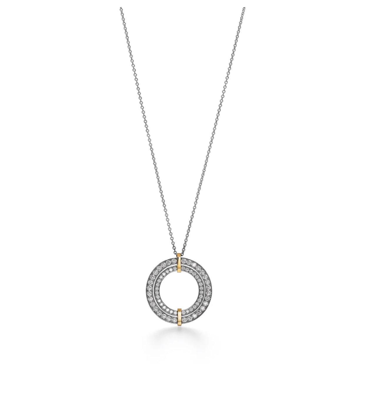 18K Celestial T Edge Circle Diamond Pendant Necklace