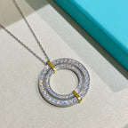 18K Celestial T Edge Circle Diamond Pendant Necklace