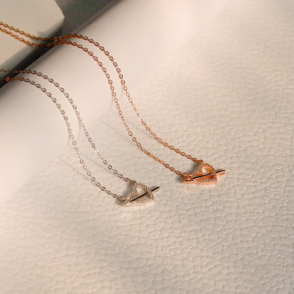 ELVORIA Fondness Heart Necklace – 18K Rose Gold & Platinum Plated 925 Sterling Silver