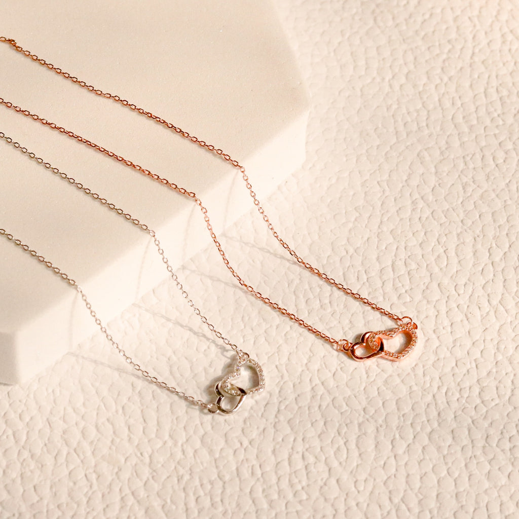 ELVORIA Soulmate Heart Necklace – 18K Rose Gold & Platinum Plated 925 Sterling Silver