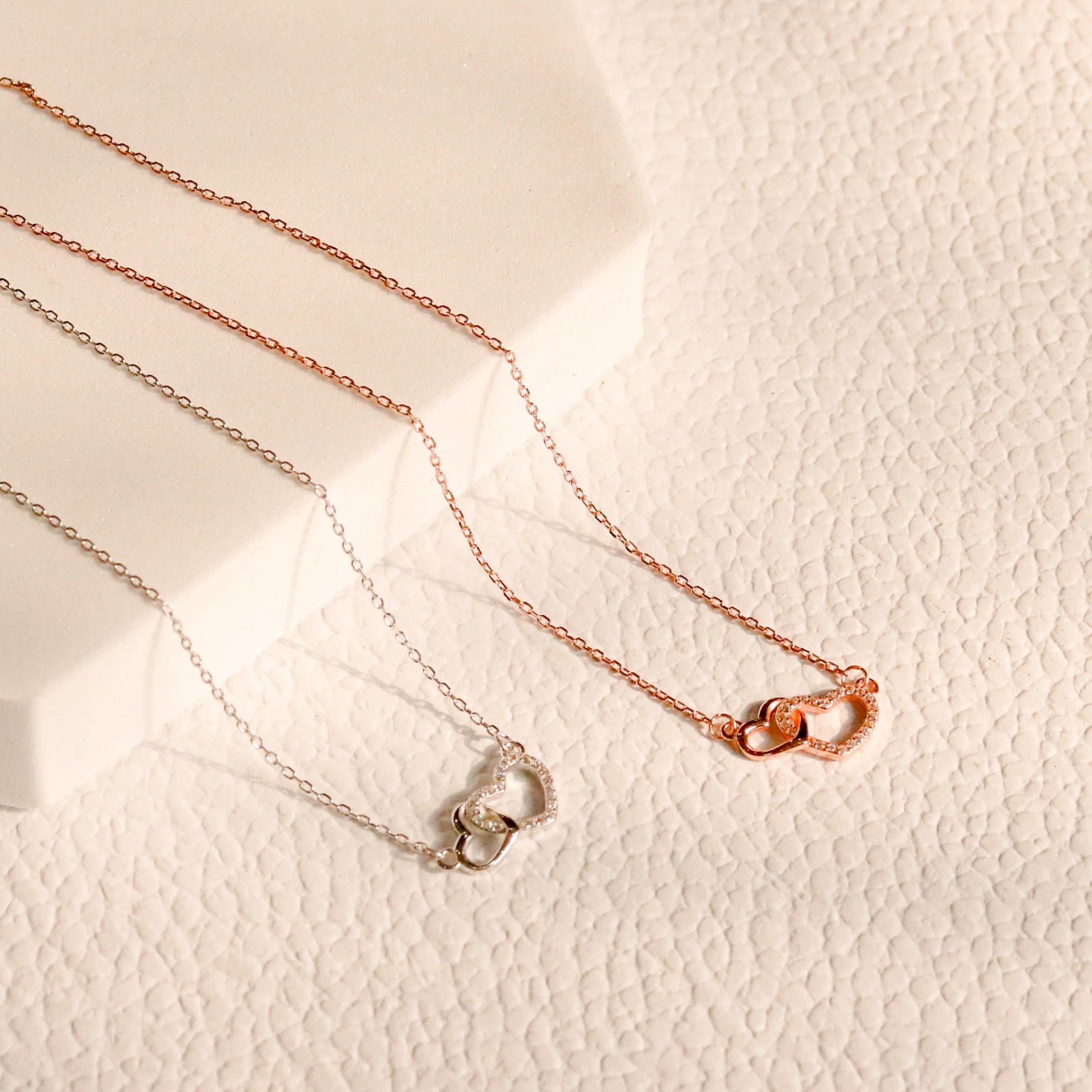 ELVORIA Soulmate Heart Necklace – 18K Rose Gold & Platinum Plated 925 Sterling Silver