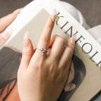 ELVORIA 6.5mm Moissanite Ring GRA ELVDA93 – Platinum Plated 925 Sterling Silver (Adjustable)