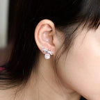 ELVORIA Bow Moissanite Stud Earrings 5mm – Platinum Plated 925 Sterling Silver (GRA Certified)