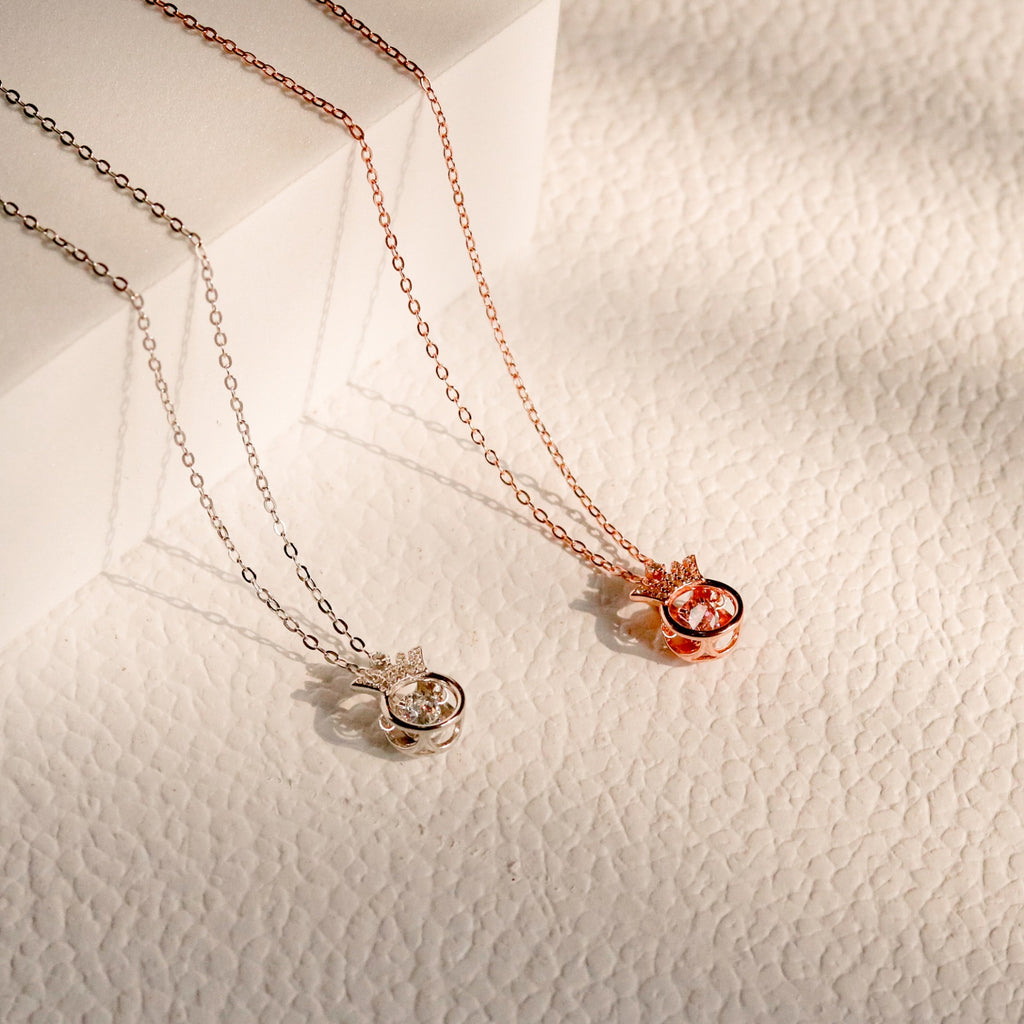 ELVORIA Tiara Dancing Stone Necklace – Platinum Plated 925 Sterling Silver