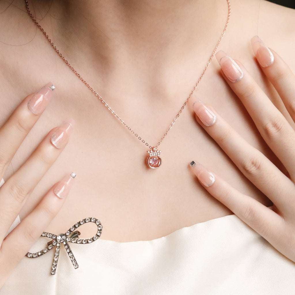 ELVORIA Tiara Dancing Stone Necklace – Platinum Plated 925 Sterling Silver
