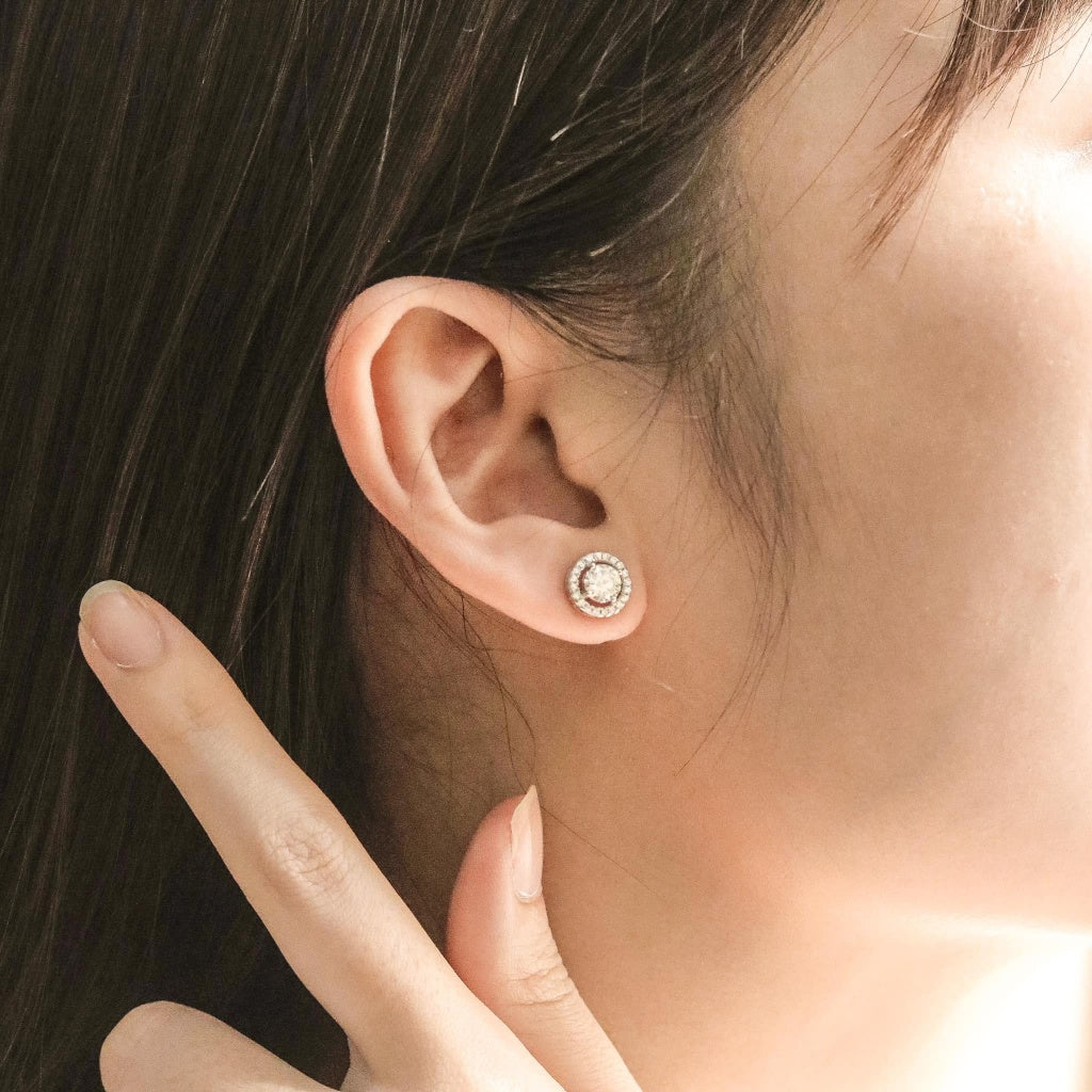 ELVORIA Moissanite Stud Earrings 5mm – Platinum Plated 925 Sterling Silver (GRA Certified)