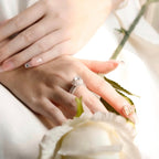 ELVORIA 7mm Moissanite Floral Setting Ring GRA ELVDA04 – Platinum Plated 925 Sterling Silver