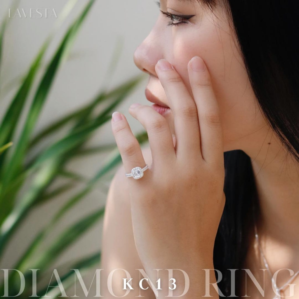 ELVORIA 5mm Square Moissanite Ring GRA ELVDA13 – Platinum Plated 925 Sterling Silver