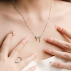 ELVORIA Tiny Bow Ahri Necklace – 18K Rose Gold & Platinum Plated 925 Sterling Silver