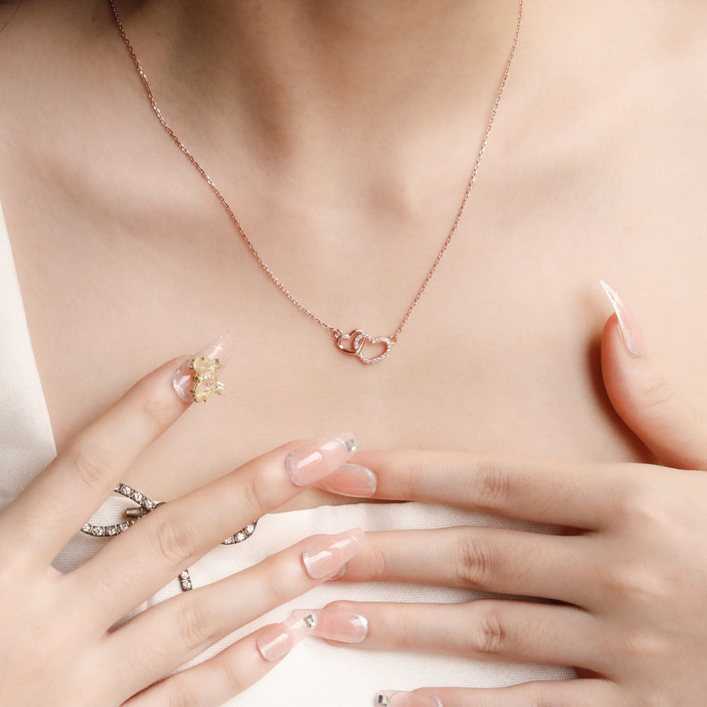 ELVORIA Soulmate Heart Necklace – 18K Rose Gold & Platinum Plated 925 Sterling Silver