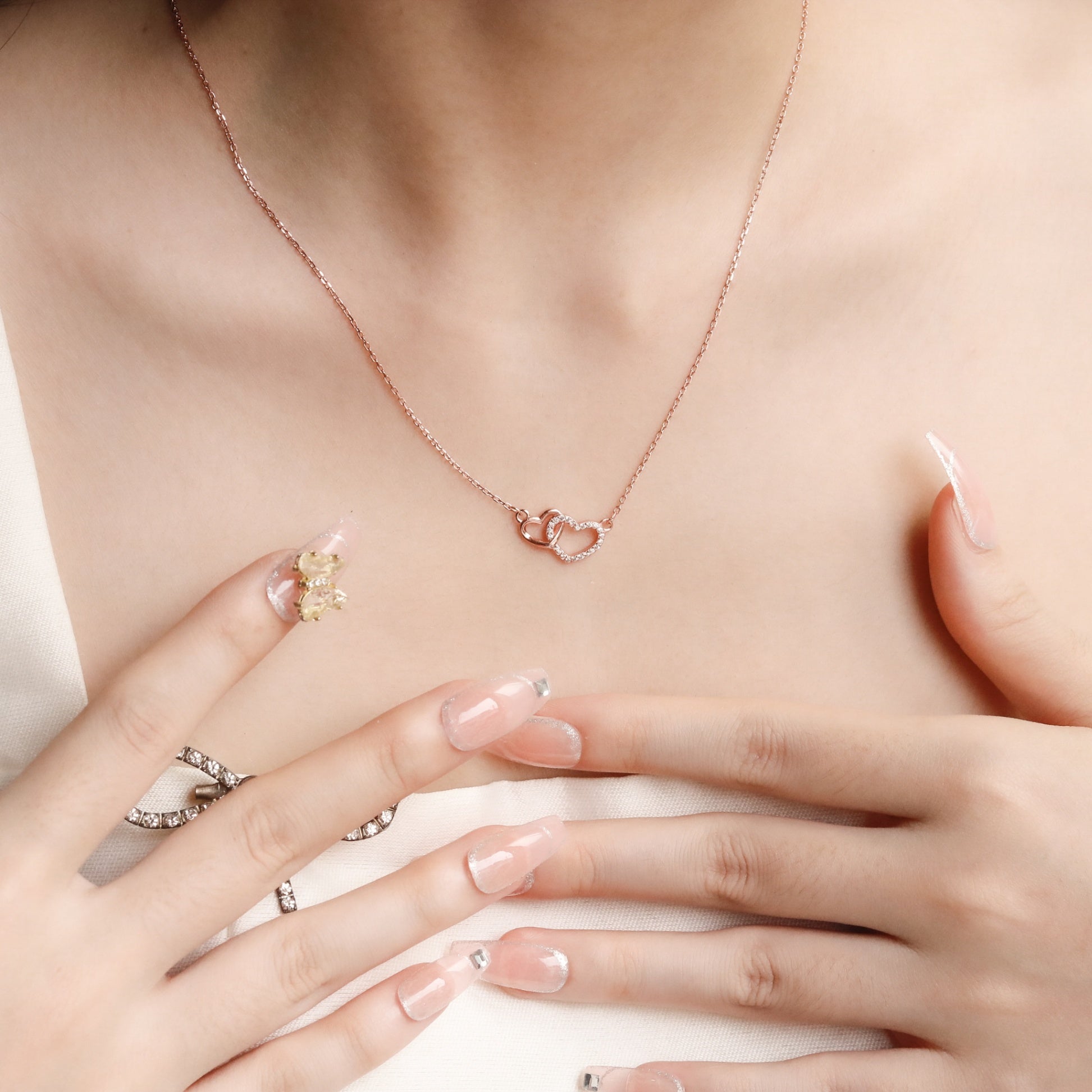 ELVORIA Soulmate Heart Necklace – 18K Rose Gold & Platinum Plated 925 Sterling Silver