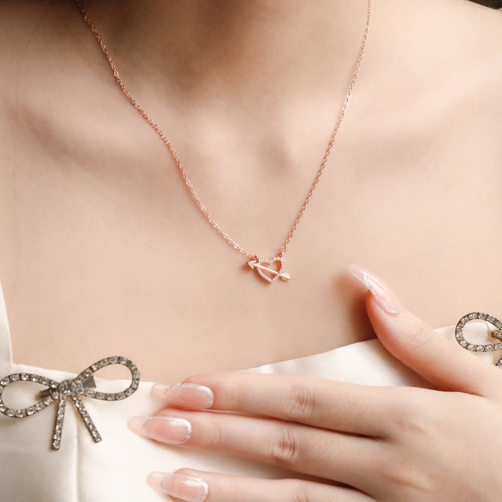 ELVORIA Fondness Heart Necklace – 18K Rose Gold & Platinum Plated 925 Sterling Silver