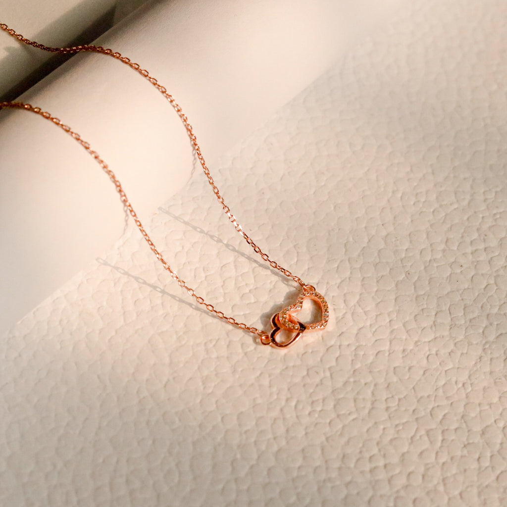 ELVORIA Soulmate Heart Necklace – 18K Rose Gold & Platinum Plated 925 Sterling Silver