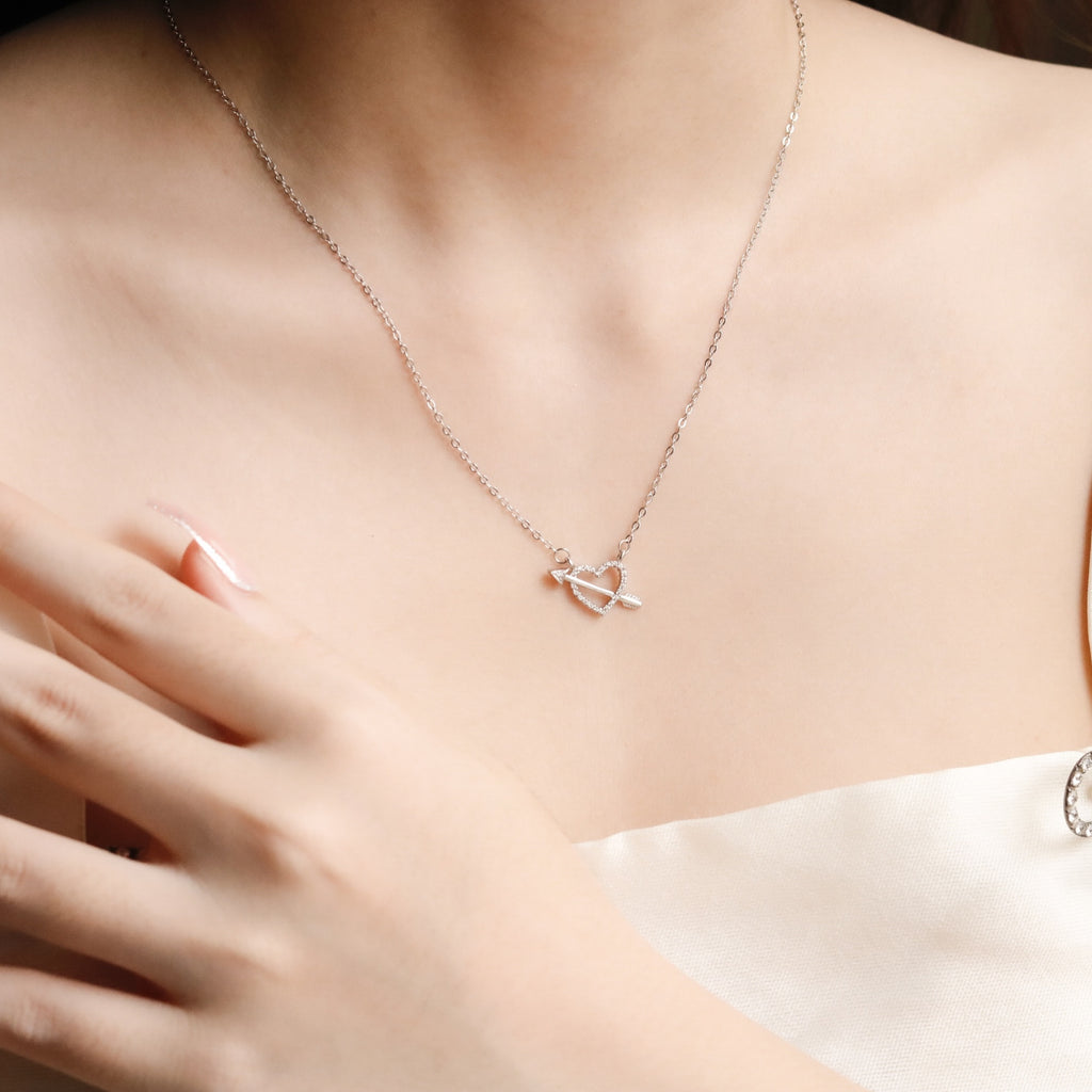 ELVORIA Fondness Heart Necklace – 18K Rose Gold & Platinum Plated 925 Sterling Silver