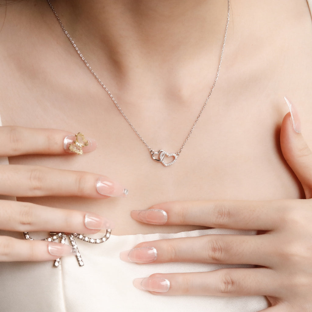 ELVORIA Soulmate Heart Necklace – 18K Rose Gold & Platinum Plated 925 Sterling Silver