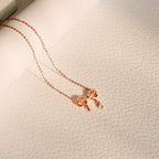ELVORIA Tiny Bow Ahri Necklace – 18K Rose Gold & Platinum Plated 925 Sterling Silver
