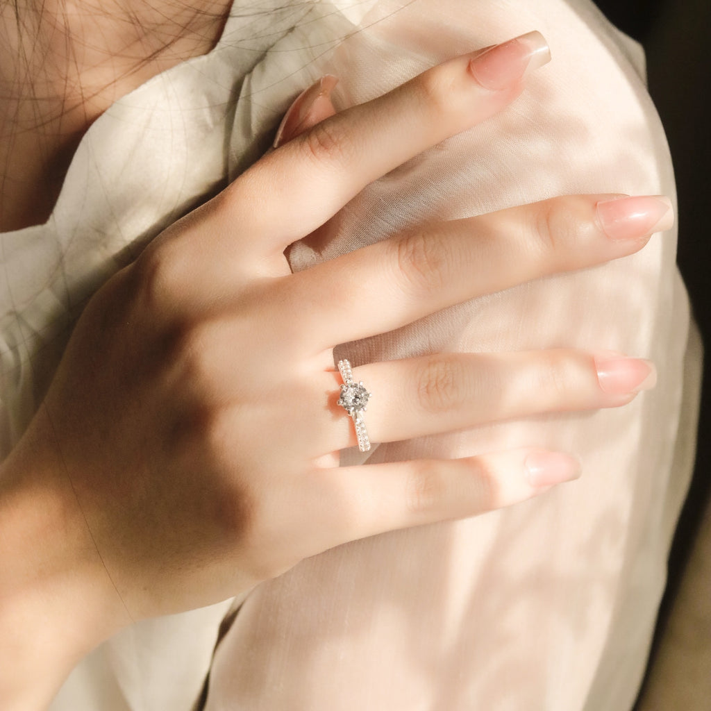 ELVORIA 6mm Moissanite Engagement Ring GRA ELVDA24 – 925 Sterling Silver