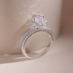 ELVORIA 7mm Moissanite Floral Setting Ring GRA ELVDA04 – Platinum Plated 925 Sterling Silver