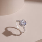 ELVORIA 9mm Moissanite Engagement Ring GRA ELVDA10 – Platinum Plated 925 Sterling Silver