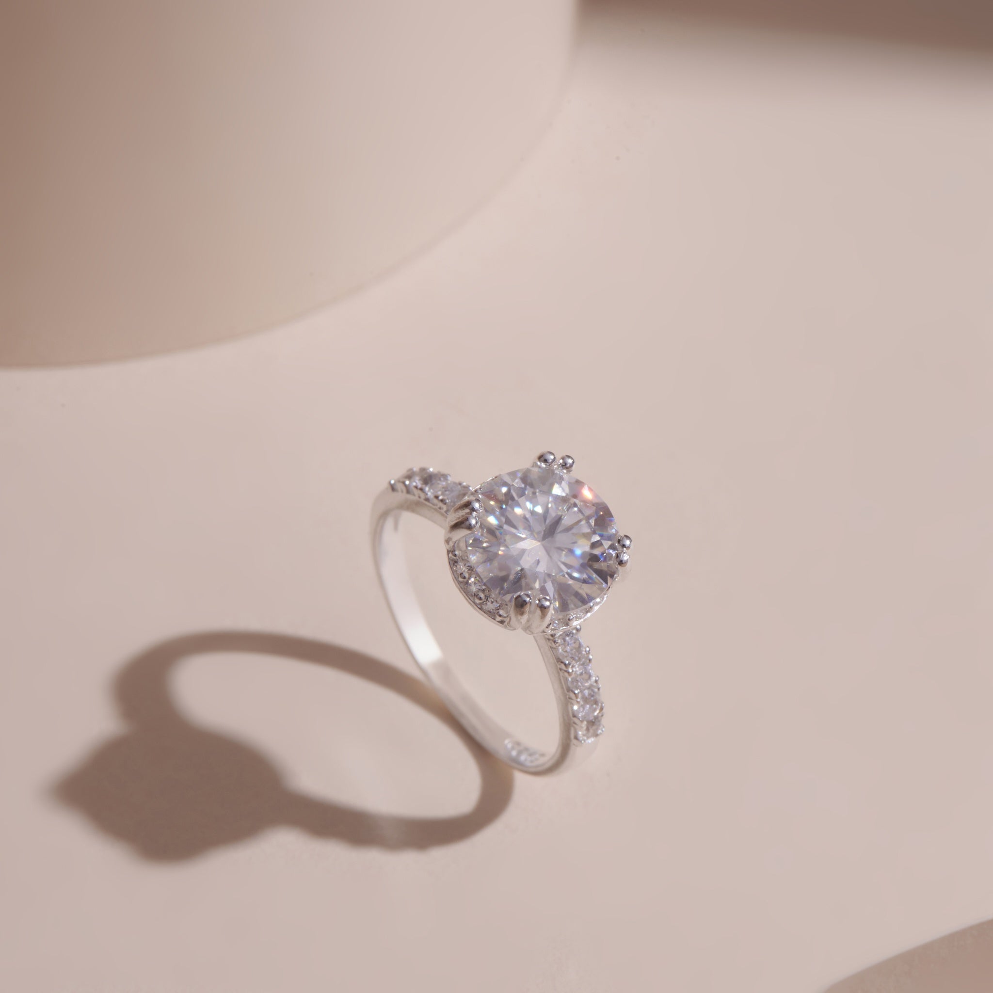 ELVORIA 10mm Moissanite Ring GRA ELVDA10 – Platinum Plated 925 Sterling Silver