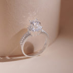 ELVORIA 6mm Moissanite Flower Ring GRA ELVDA07– Platinum Plated 925 Sterling Silver