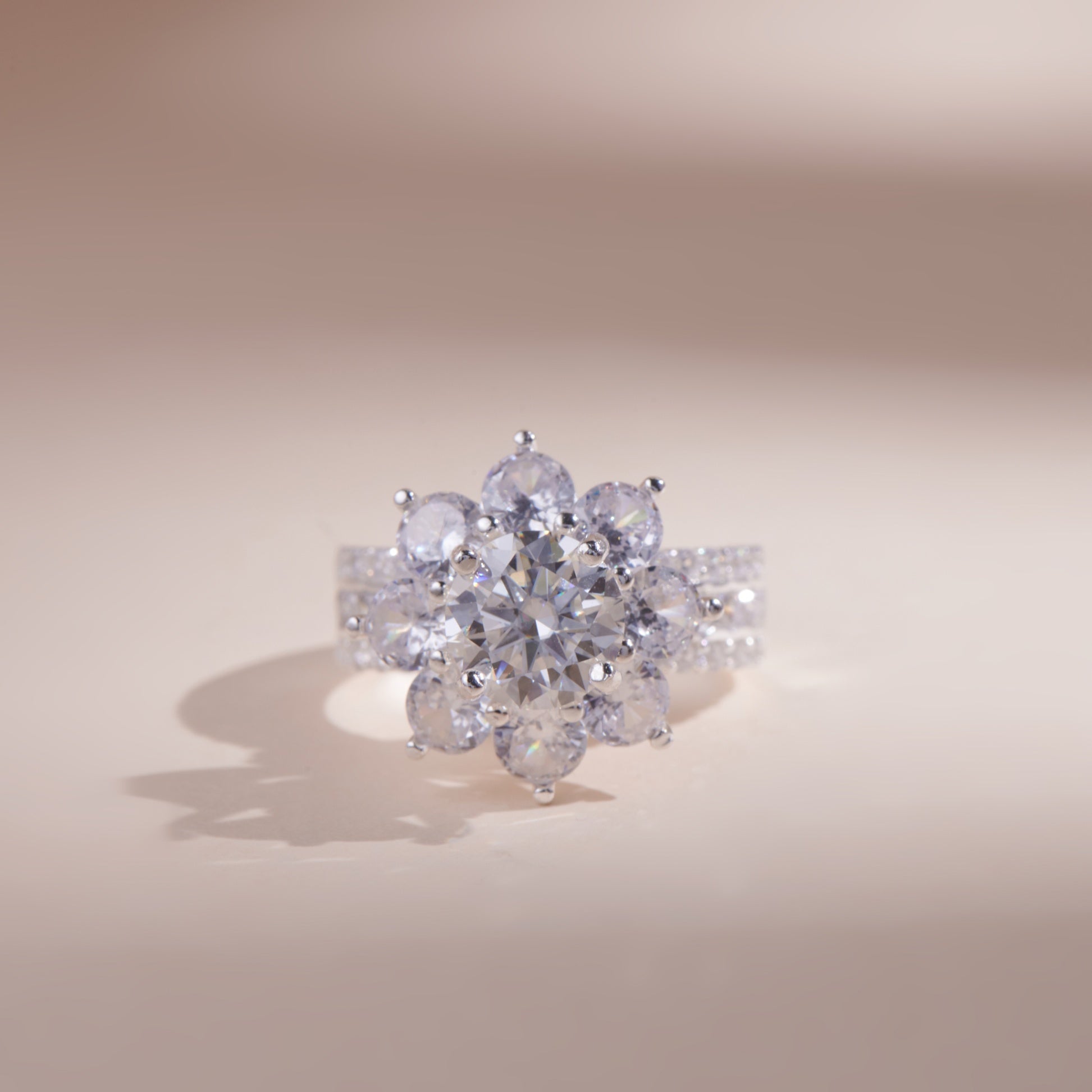 ELVORIA 8mm Moissanite Ring GRA ELVDA08 – Platinum Plated 925 Sterling Silver