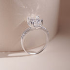 ELVORIA 9mm Moissanite Engagement Ring GRA ELVDA10 – Platinum Plated 925 Sterling Silver