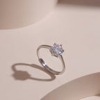 ELVORIA 6.5mm Moissanite Ring GRA ELVDA93 – Platinum Plated 925 Sterling Silver (Adjustable)