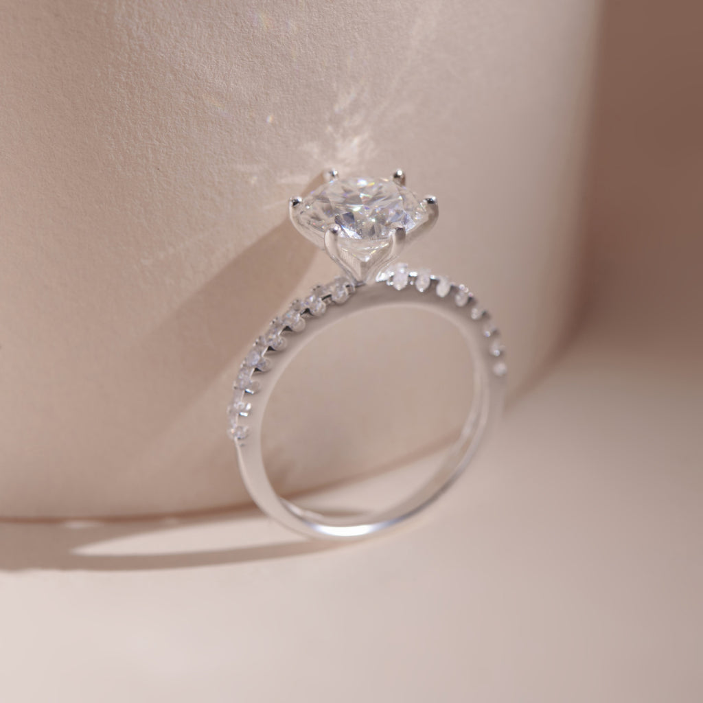 ELVORIA 8mm Moissanite Ring GRA ELVDA23 – Platinum Plated 925 Sterling Silver