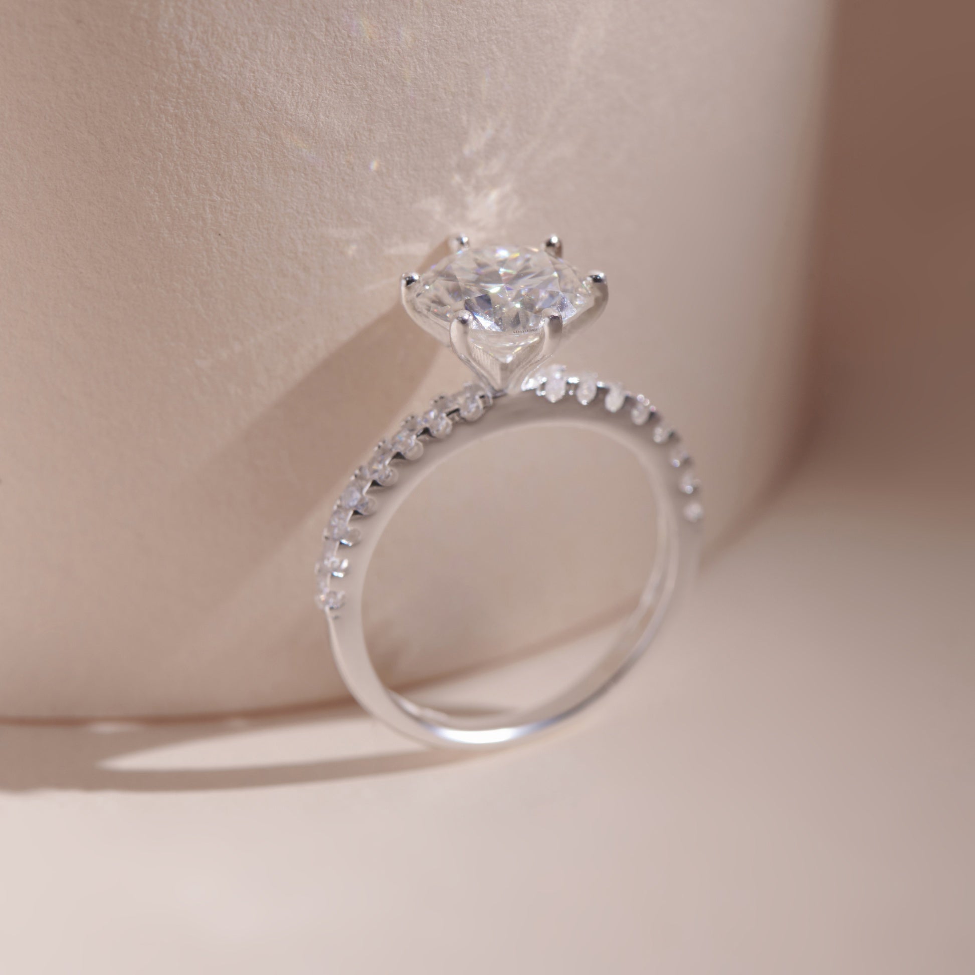 ELVORIA 8mm Moissanite Ring GRA ELVDA23 – Platinum Plated 925 Sterling Silver