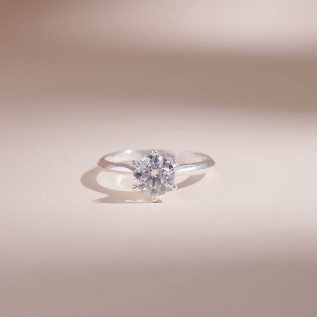 ELVORIA 7mm Moissanite Engagement Ring GRA – Platinum Plated 925 Sterling Silver