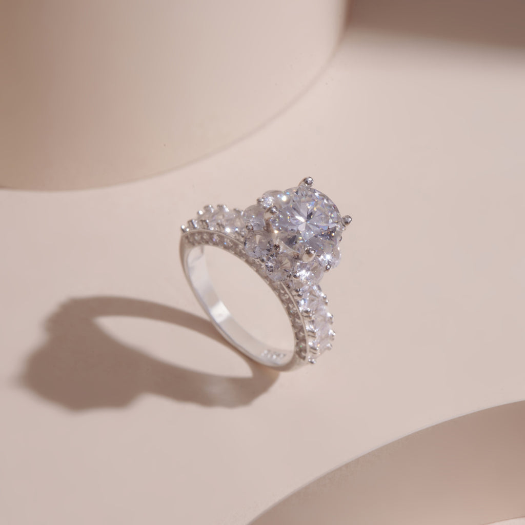 ELVORIA 8mm Moissanite Ring GRA ELVDA11 – Platinum Plated 925 Sterling Silver