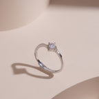 ELVORIA 4.5mm Moissanite Ring GRA ELVDA91 – Platinum Plated 925 Sterling Silver (Adjustable)