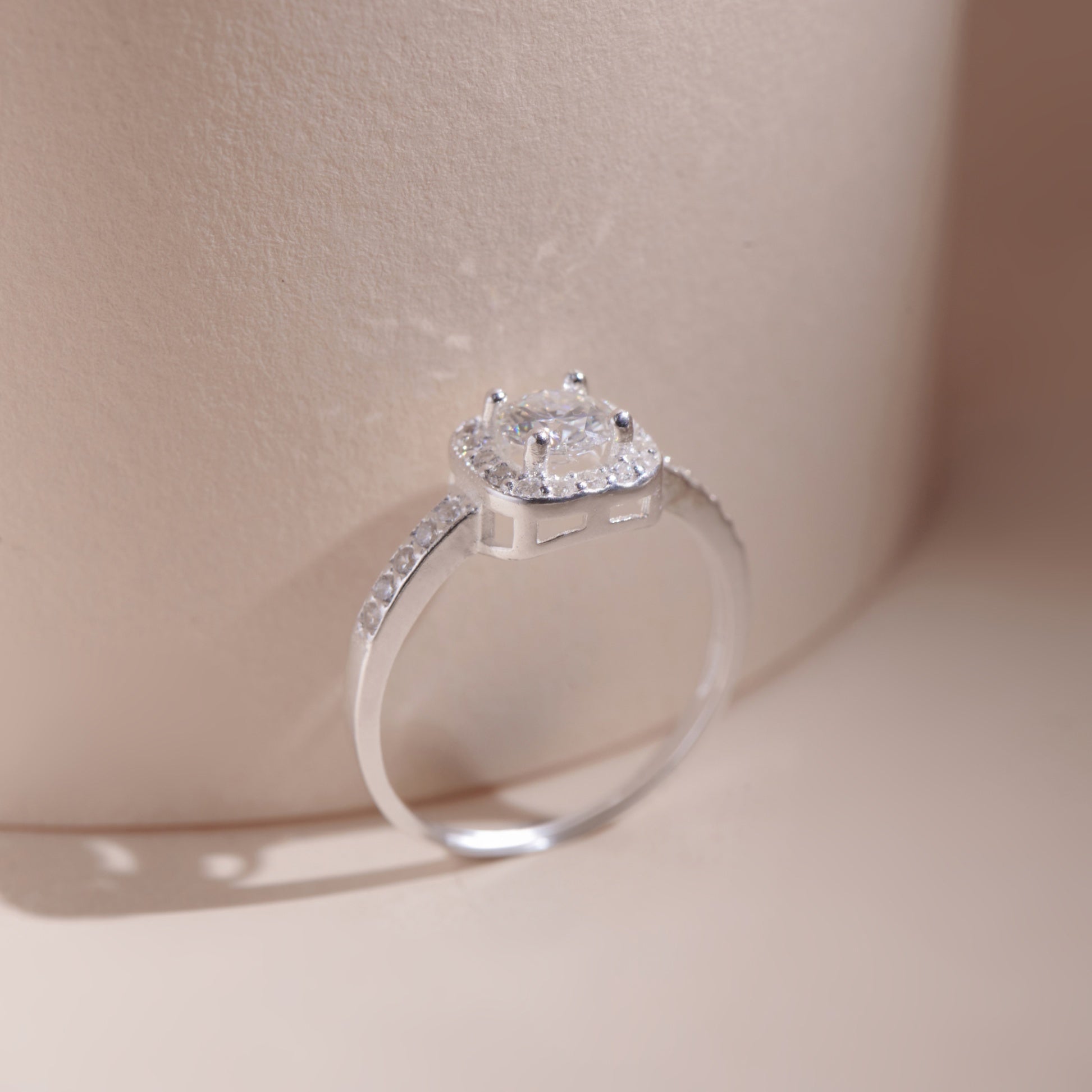 ELVORIA 5mm Square Moissanite Ring GRA ELVDA13 – Platinum Plated 925 Sterling Silver