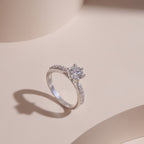 ELVORIA 6mm Moissanite Engagement Ring GRA ELVDA24 – 925 Sterling Silver