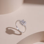 ELVORIA 5mm Square Moissanite Ring GRA ELVDA13 – Platinum Plated 925 Sterling Silver