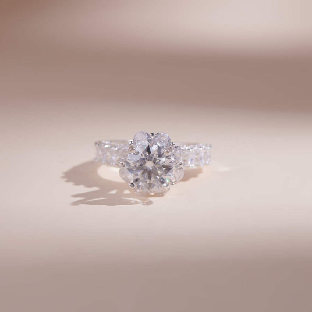 ELVORIA 8mm Moissanite Ring GRA ELVDA11 – Platinum Plated 925 Sterling Silver